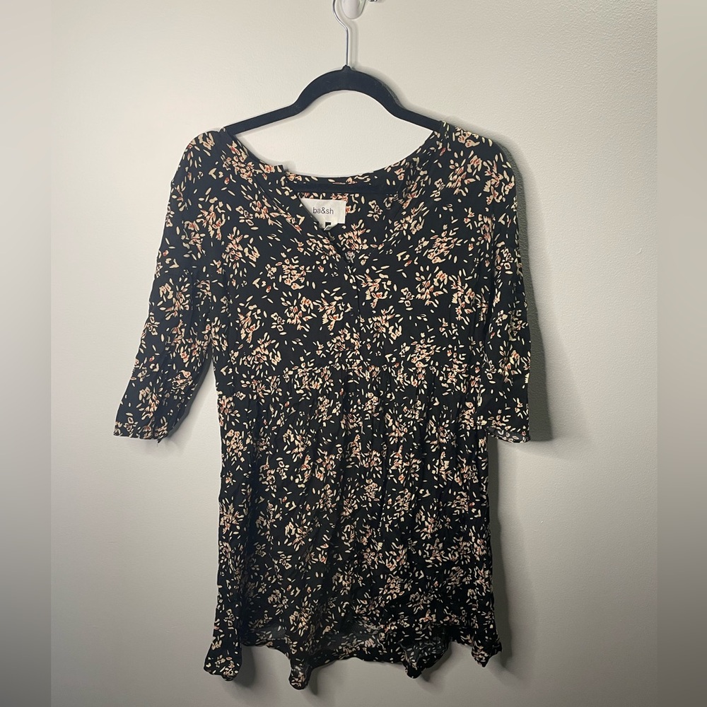 Ba&sh Dark Floral Vlada Dress Flowy Summer V-Neck Button Girly